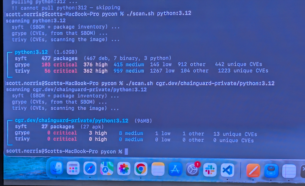 Scott Norris PyCon AU — python:3.12-slim container CVE comparison