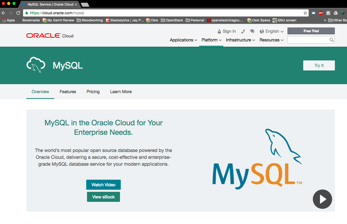 Oracle MySQL Public Cloud landing page