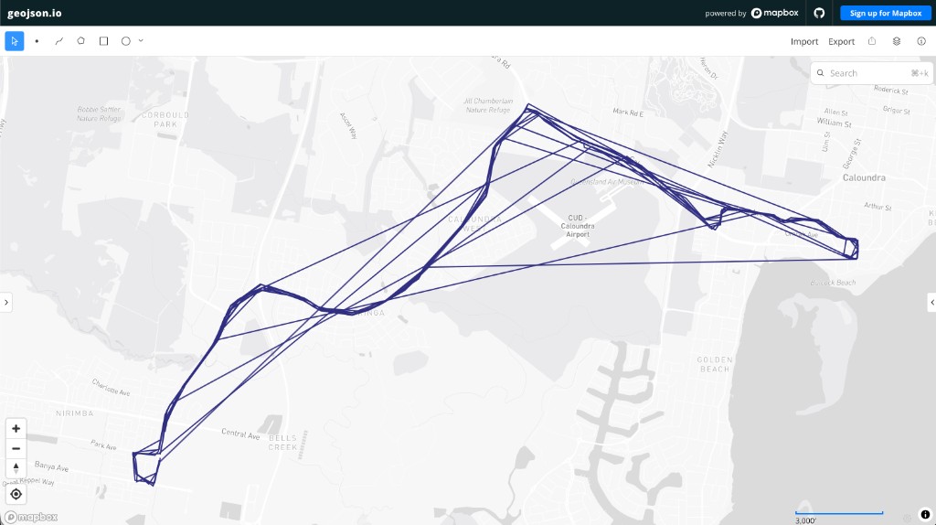 Multiple trips for a bus route overlaid — star-burst pattern with spurious lines radiating from depot clusters